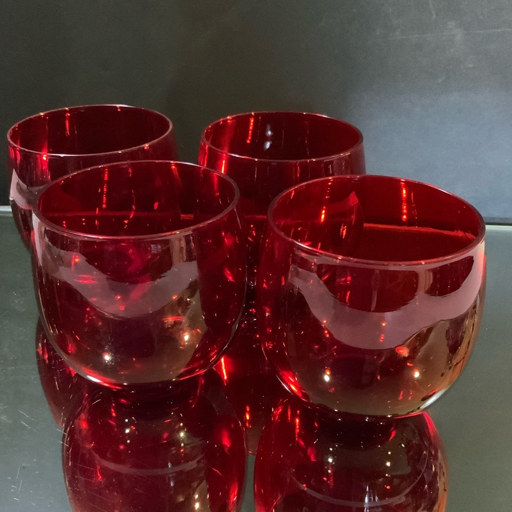 Vintage Ruby Red Lowball Wine Glass 4 Barware Candle Holder 3 1/4 tall #65